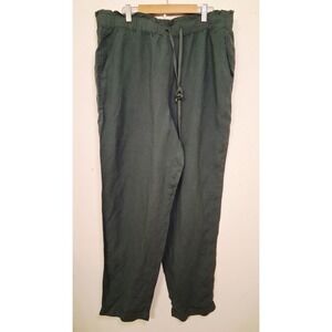 Loft Linen Flowy Paperbag Waist Pull On Wide Legs Pants Green Womens Size Large